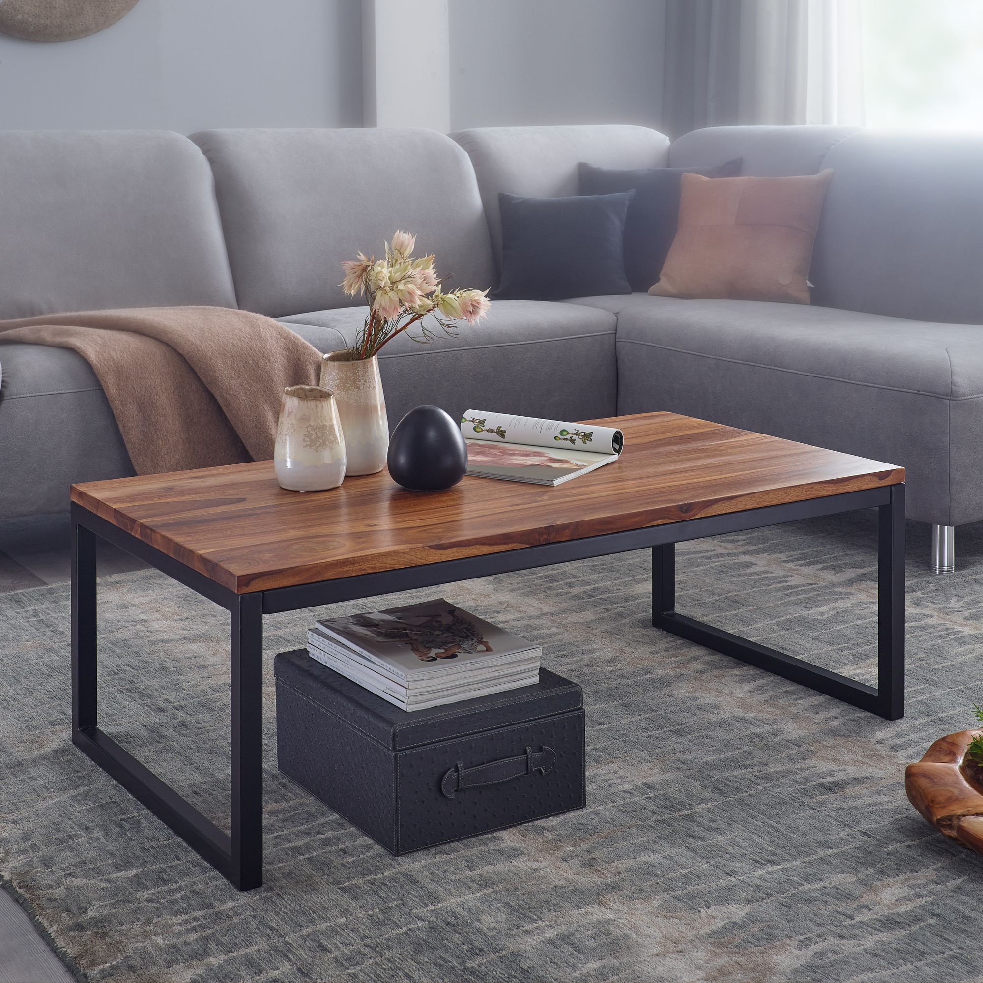 Sofabord   Loungebord   Massivt Træ  110x40x60 Cm  Industrielt Look  Brun