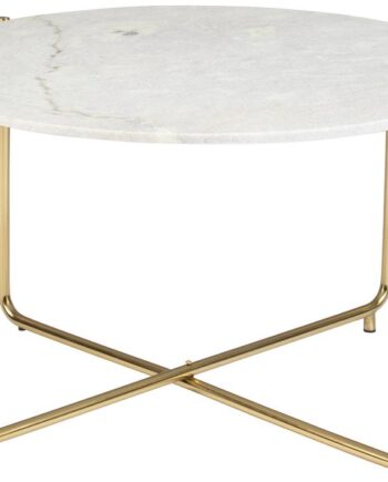 Sofabord Loungebord Studio White Timpa ø70ã H40 Cm Massiv Ubehandlet Marmor Offwhite Med Gyldent Metalstel