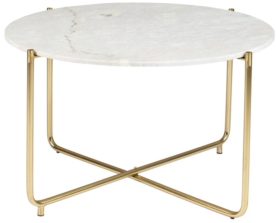 Sofabord Loungebord Studio White Timpa ø70ã H40 Cm Massiv Ubehandlet Marmor Offwhite Med Gyldent Metalstel