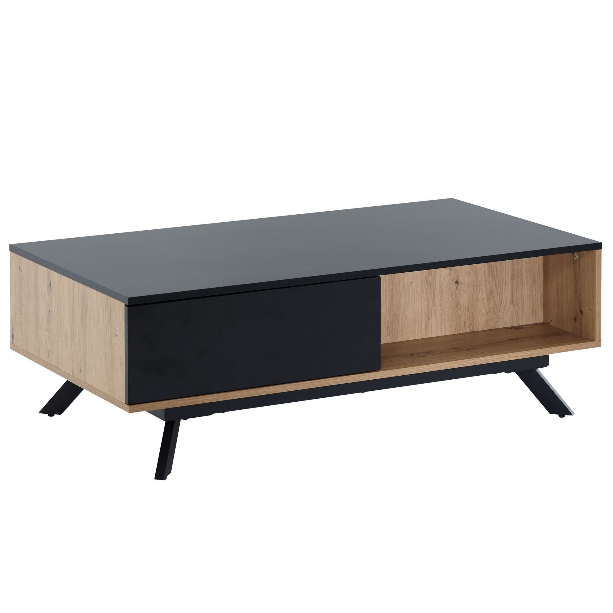 Sofabord Med Skuffer  Naturfarvet Eg Og Sort  Japandi-look  110x60x38 Cm