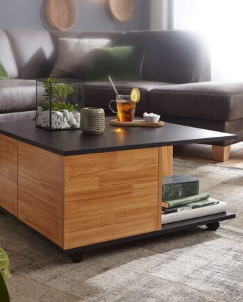Sofabord Med   Skuffer  70x70 Cm Antracit   Sand Eg