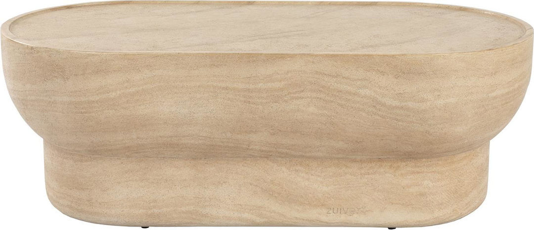 Sofabord Noble Fra Zuiver Stenlysgrå Beton Loungebord Med Marmorpapirfinish Og Travertineffekt H35xb50xl100 Cm