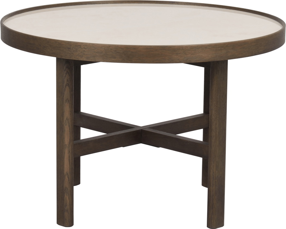 Sofabord Rowico Marsden ø60 H40 Cm Bordplade Beigefarvet Keramisk Sten Og Stel Massivt Egetræ