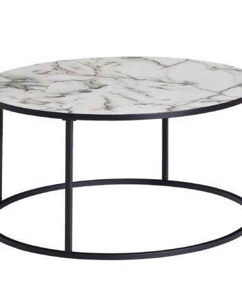 Sofabord Rundt  80x40x80 Cm  Marmor-look  Hvid
