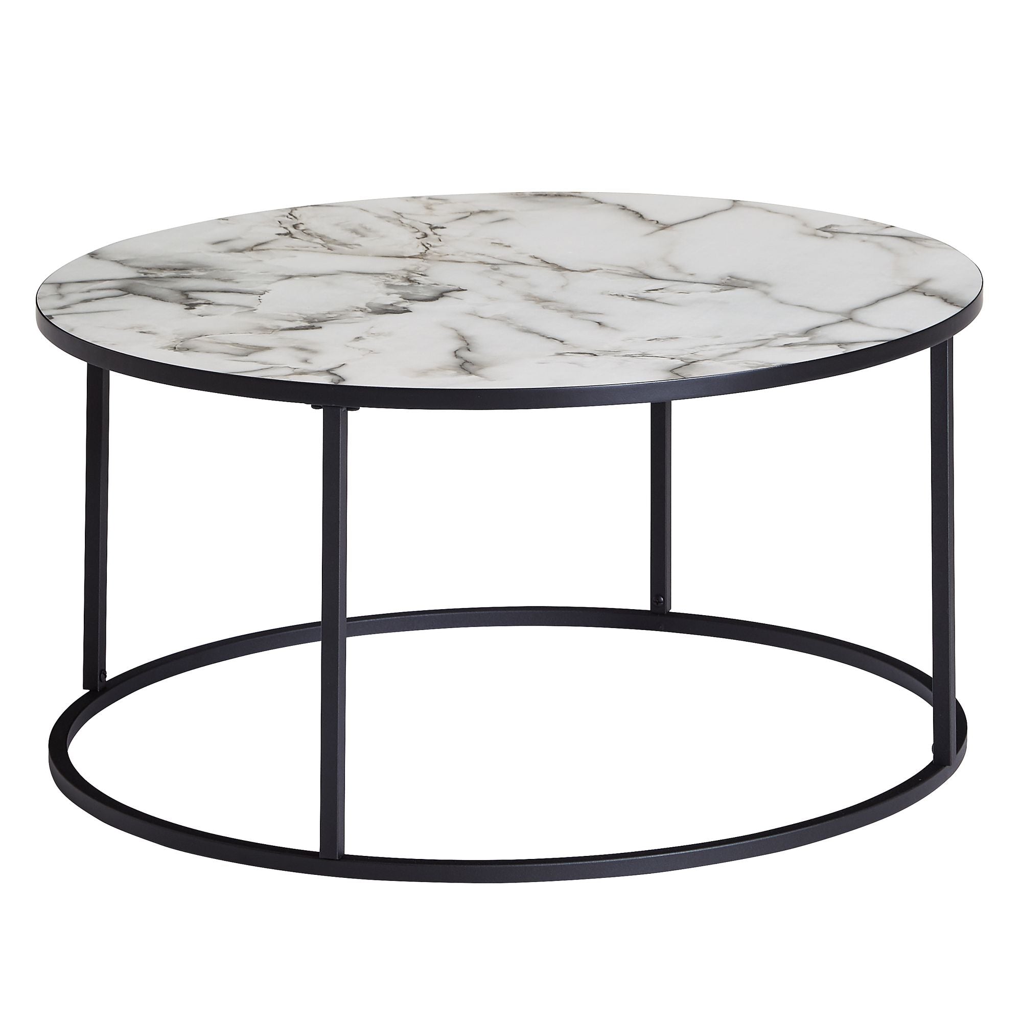 Sofabord Rundt  80x40x80 Cm  Marmor-look  Hvid