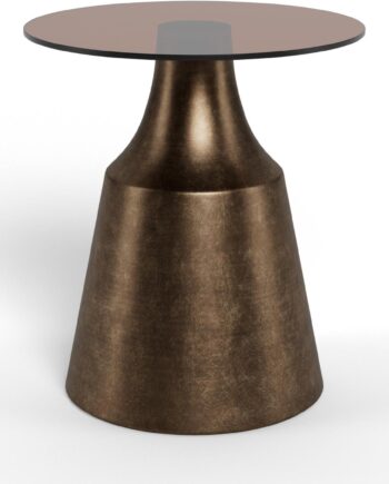 Sofabord   Sidebord Signature Dano ø45 Cm H47 Cm  Rund   Brun Hærdet Glas   Børstet Bronzefarvet Stål