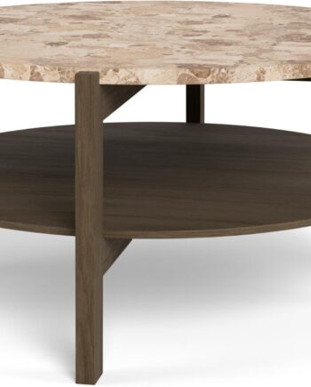 Sofabord Signature Dalvik  Rundt ø80 H40 Cm  Mat Latte-marmor   Røget Egefiner Med Underhylde