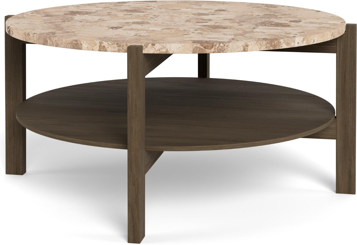 Sofabord Signature Dalvik Rundt ø80 H40 Cm Mat Latte-marmor Røget Egefiner Med Underhylde