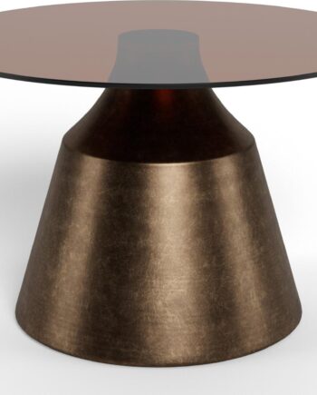 Sofabord Signature Dano ø70   H41   Cm  Brun Hærdet Glas  Bronzefarvet Søjlestel   Stål