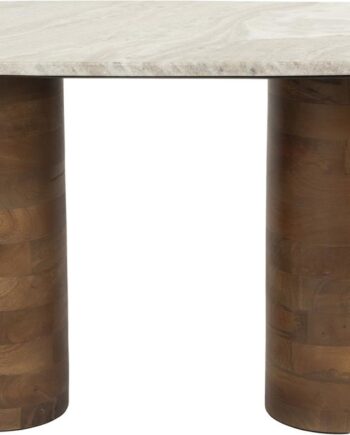 Sofabord Studio White Kouk Oval   Kaffeskygget Massiv Marmor Med Mangotræsfødder Kaffebord 100x40x43 Cm