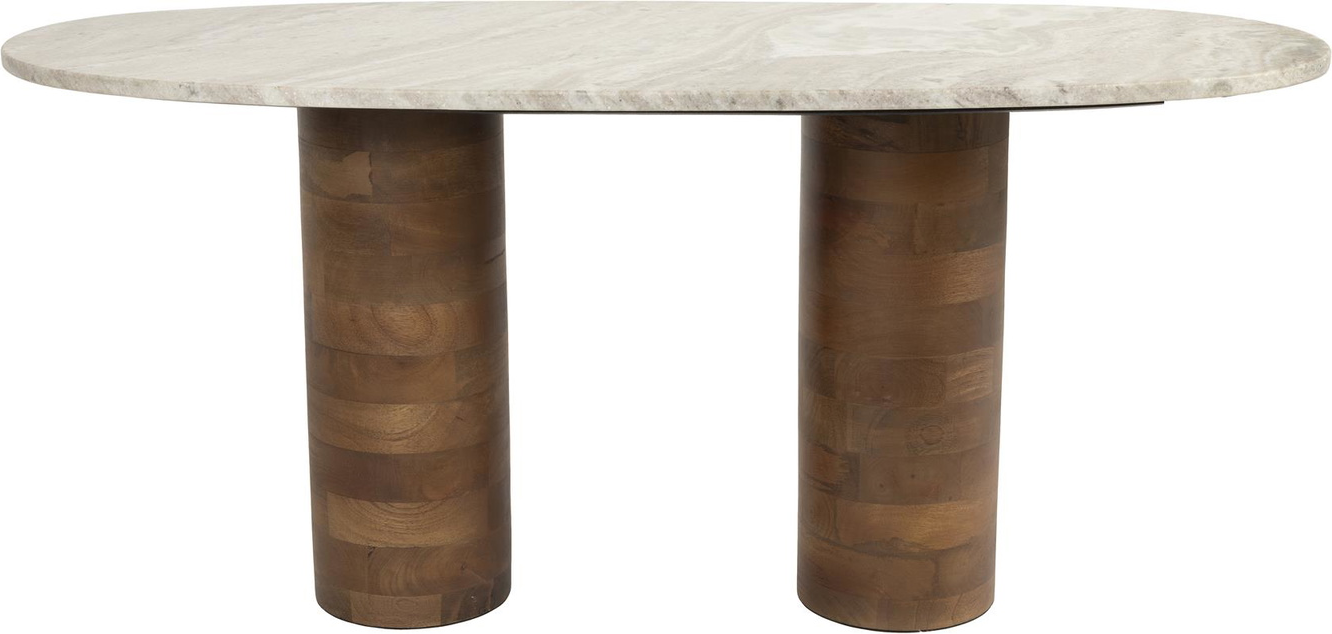 Sofabord Studio White Kouk Oval Kaffeskygget Massiv Marmor Med Mangotræsfødder Kaffebord 100x40x43 Cm