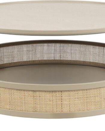 Sofabord Studio White Makoto ø80   H40 Cm   Rattan   Mdf Med Metalstel  Stenlysgrå Finish