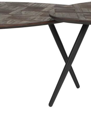 Sofabord Studio White Pion Asymmetrisk Teakfinér Askegrå Med Sorte Jernben 80ã 59ã 39 Cm