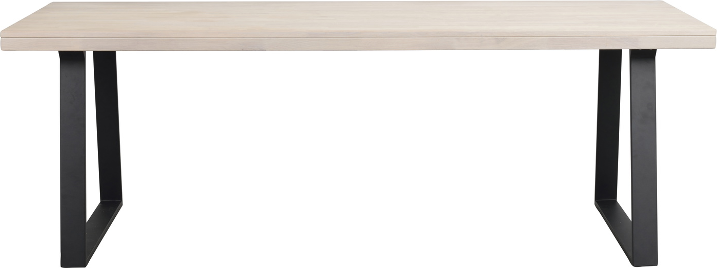 Spisebord Rowico Brooklyn L220xb95 Cm Hvidkalket Massivt Egetræ Med Sort -stel