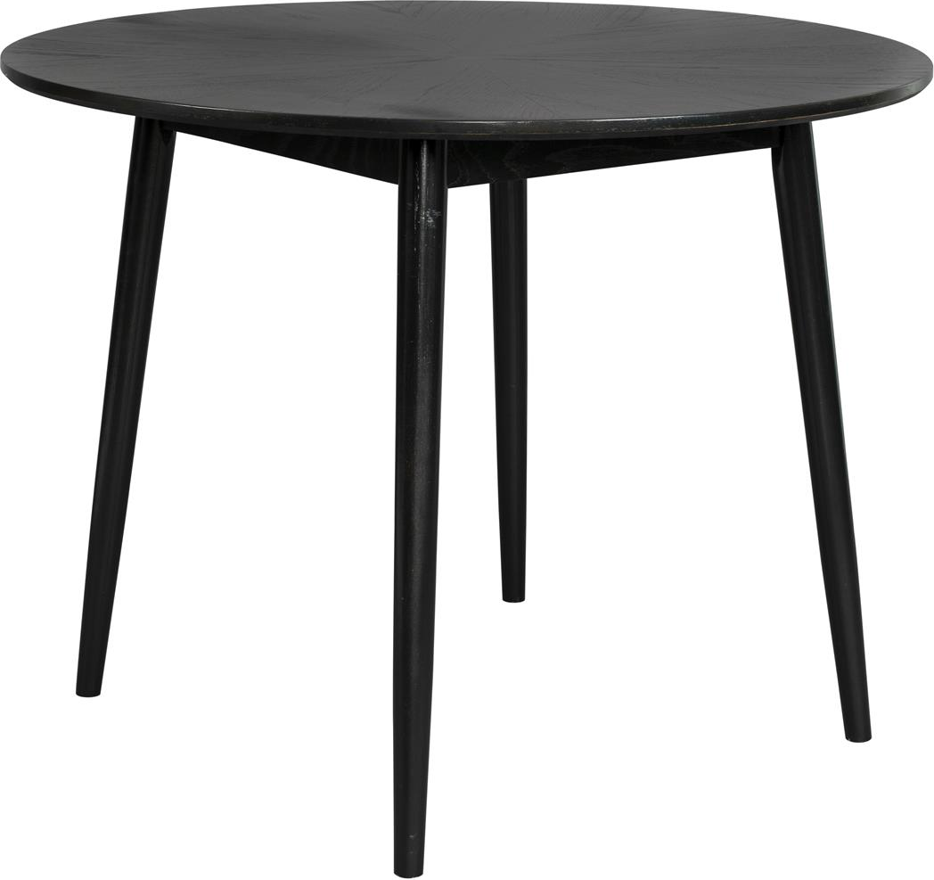 Spisebord Studio White Fabio Rund ø100 H75 Cm Sort Egefiner Med Massivt Egetræ Understel