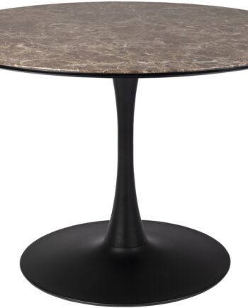 Spisebord Studio White Maru Rund ø110 Cm Grå Marmorlook Mdf Bordplade Sort Metalstel