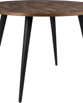 Spisebord Studio White Mo Rundt ø110 Cm Lakeret Teak Sort Metalunderstel