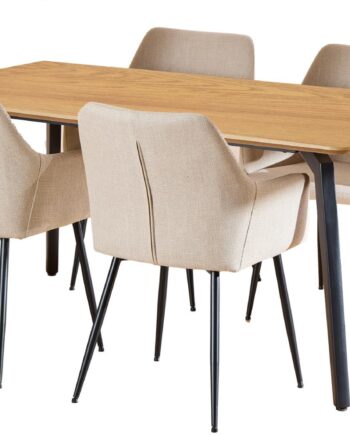 Spisebordssæt Signature Cavo Rektangulært Bord 160x90 Cm    Pers  Beige Basel Stofstole  Eg-melamin Bordplade  Mat Sort Stel