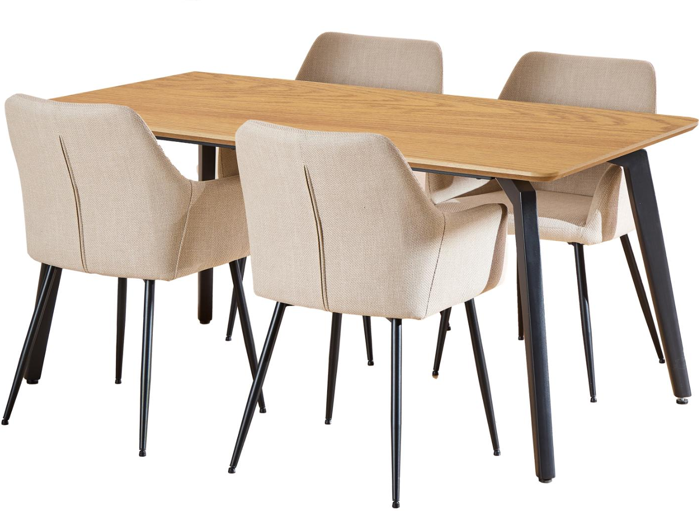 Spisebordssæt Signature Cavo Rektangulært Bord 160x90 Cm    Pers  Beige Basel Stofstole  Eg-melamin Bordplade  Mat Sort Stel