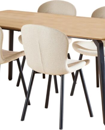 Spisebordssæt Signature Cavo   Rektangulært Bord 160x90 Cm    Stole  Eg-look Bordplade  Apia Stof Beige  Mat Sort Stel