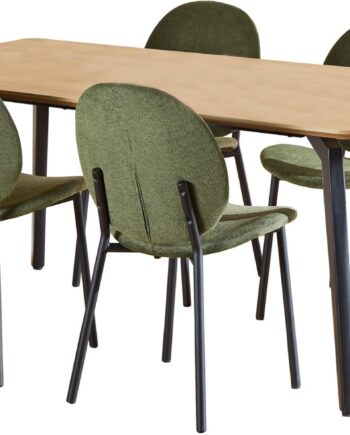Spisebordssæt Signature Cavo  Rektangulært Bord 160x90 Cm    Stole  Eg-melamin Top  Skovgrøn Caso Stof  Mat Sort Stel
