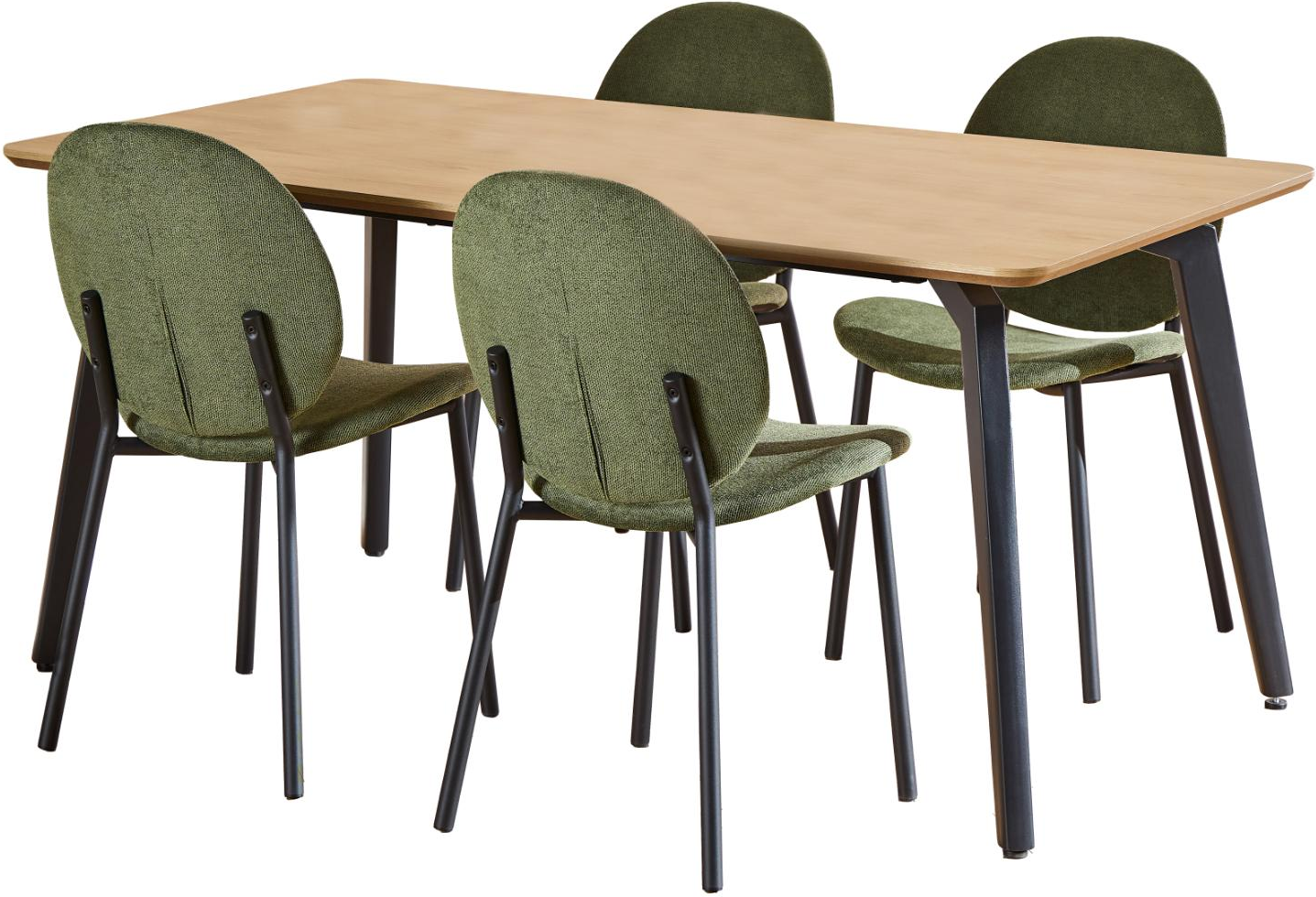 Spisebordssæt Signature Cavo  Rektangulært Bord 160x90 Cm    Stole  Eg-melamin Top  Skovgrøn Caso Stof  Mat Sort Stel