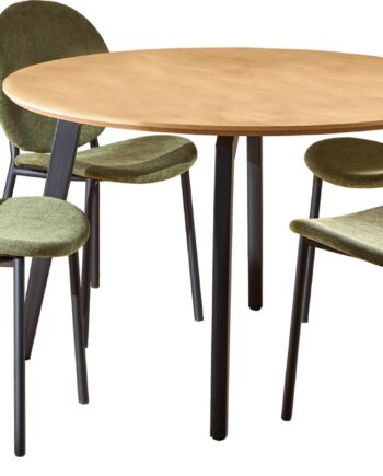 Spisebordssæt Signature Cavo Rundt ø120 Cm  Eg-look Bordplade    Skovgrønne Stofstole  Mat Sort Stel