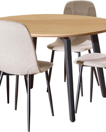 Spisebordssæt Signature Cavo Rundt ø120 Cm    Pers  Ru Eg-melamin Bord  Beige Nesia Stof Stole  Mat Sort Stel
