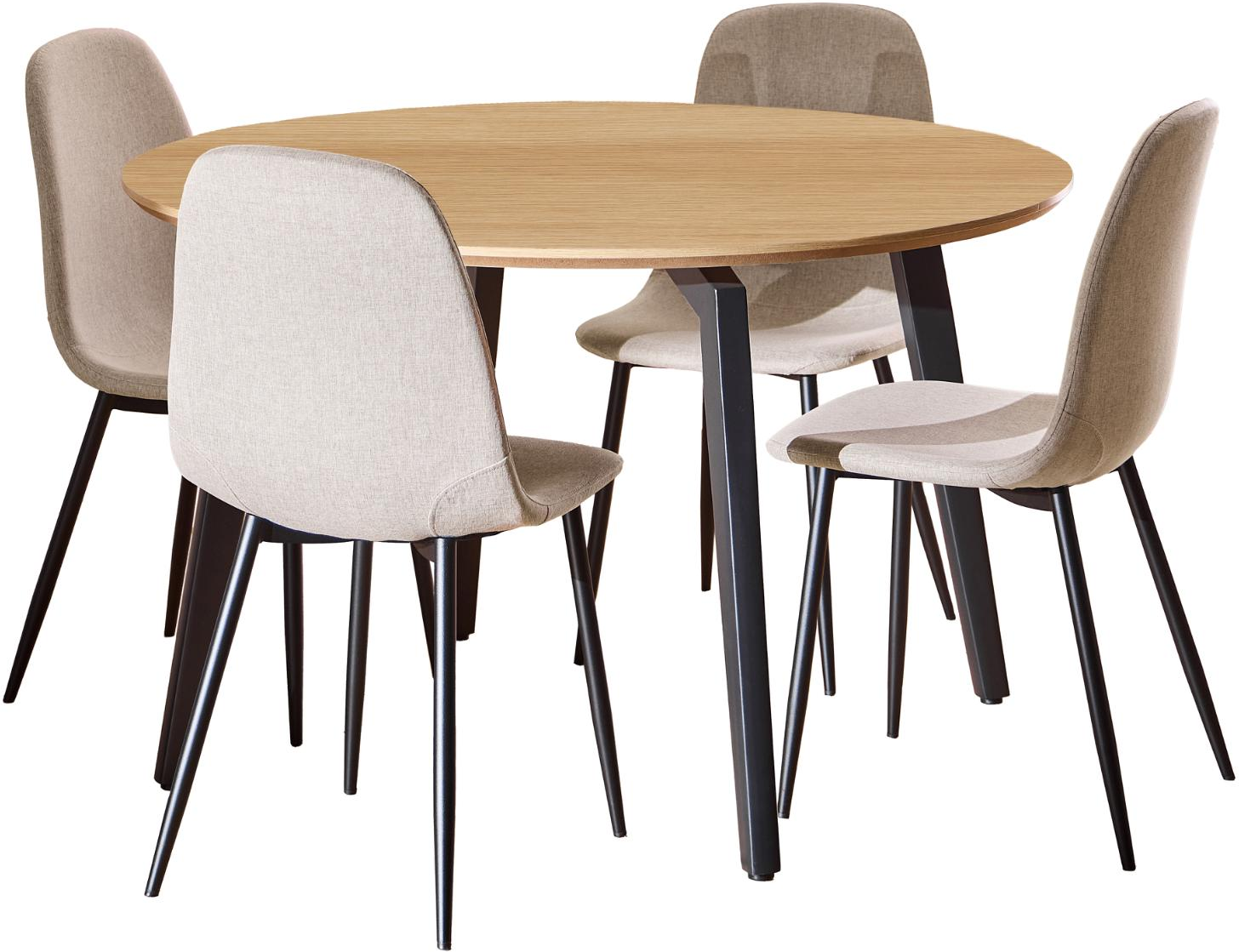 Spisebordssæt Signature Cavo Rundt ø120 Cm    Pers  Ru Eg-melamin Bord  Beige Nesia Stof Stole  Mat Sort Stel