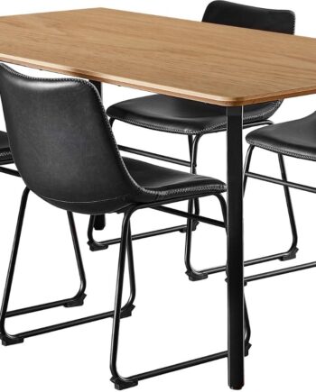 Spisebordssæt Signature Cavo 160x90 Cm Eg-look Bordplade   Mat Sort Stel Med   Stole   Sort Pu-vintage