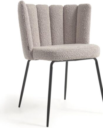 Spisebordsstol Kave Home Aniela   Gråt Fleece-effekt Stof Med Mat Sort Metalstel