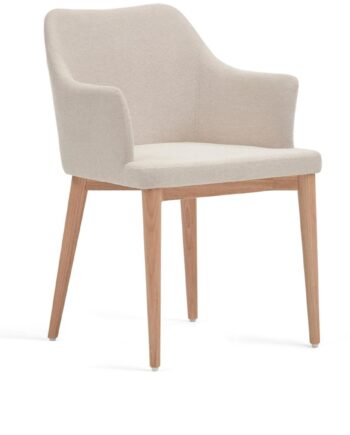 Spisebordsstol Kave Home Croft Med Armlæn Polstret Chenille Beige Natur Nordisk Design