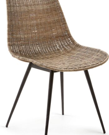 Spisebordsstol Kave Home Emmol   Naturfarvet Håndvævet Rattan Og Mat Sort Stål