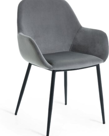 Spisebordsstol Kave Home Konna Med Armlæn Fløjlsbetræk Velour Skiffergrå Sort Metalstel