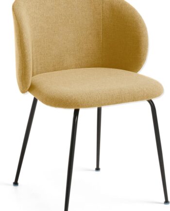 Spisebordsstol Kave Home Monna Polstret Nordisk Design Sennepsgul Stof Sorte Stålben Vandafvisende