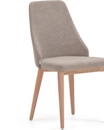 Spisebordsstol Kave Home Rosie   Ergonomisk Nordisk Design  Chenillebetræk   Massivt Asketræ  Brun