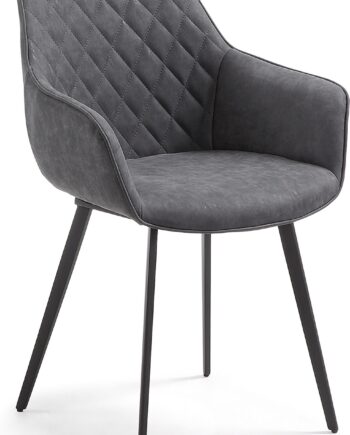 Spisebordsstol Med Armlæn Armstol Kave Home Amira Sort Syntetisk Læder Polstret Ryglæn Pulverlakerede Stålben Nordisk Design