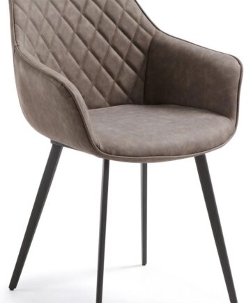 Spisebordsstol Med Armlæn Kave Home Amira Polstret Pu-læder Beige Med Sorte Stålben H87ã B60ã D60 Cm