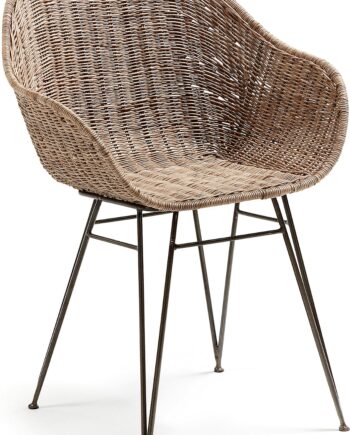 Spisebordsstol Med Armlæn Kave Home Chart   Natur Rattan Og Sort Metalstel H80xb52xl60 Cm
