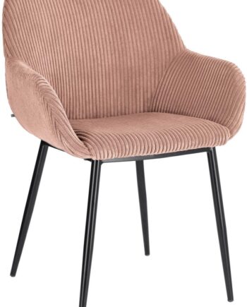 Spisebordsstol Med Armlæn Kave Home Konna Fløjlsstol Lyserød Cordfløjl Sortlakerede Ben Nordisk Vintage Design