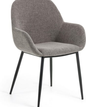 Spisebordsstol Med Armlæn Kave Home Konna Polstret Stof Grå Sort H83xb55xd59 Cm