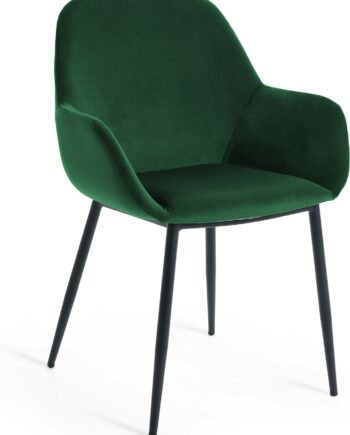 Spisebordsstol Med Armlæn Kave Home Konna Polstret Velour Grøn Sort Stel Nordisk Design