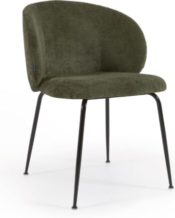 Spisebordsstol Med Armlæn Kave Home Monna Polstret Velour Chenille Grøn Sort Metalben