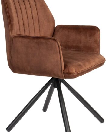 Spisebordsstol Med Armlæn Studio White Jamie   Kaffe Polyester Og Metalstel H90xb56xl61 Cm