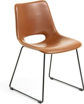 Spisebordsstol Spisestuestol Kave Home Zahara   Brun Sort Pu-læder Med Sortlakerede Stålben H78ã B49ã L55 Cm