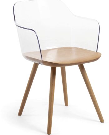Spisestuestol Kave Home Bjorg Med Armlæn   Klar Polycarbonat   Massiv Bøgetræ Nordisk Design