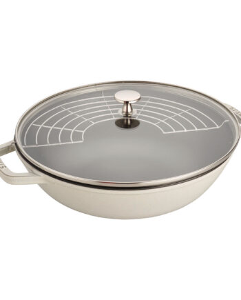 Staub Wok   Støbejern Med Glaslåg 30 Cm  White Truffle