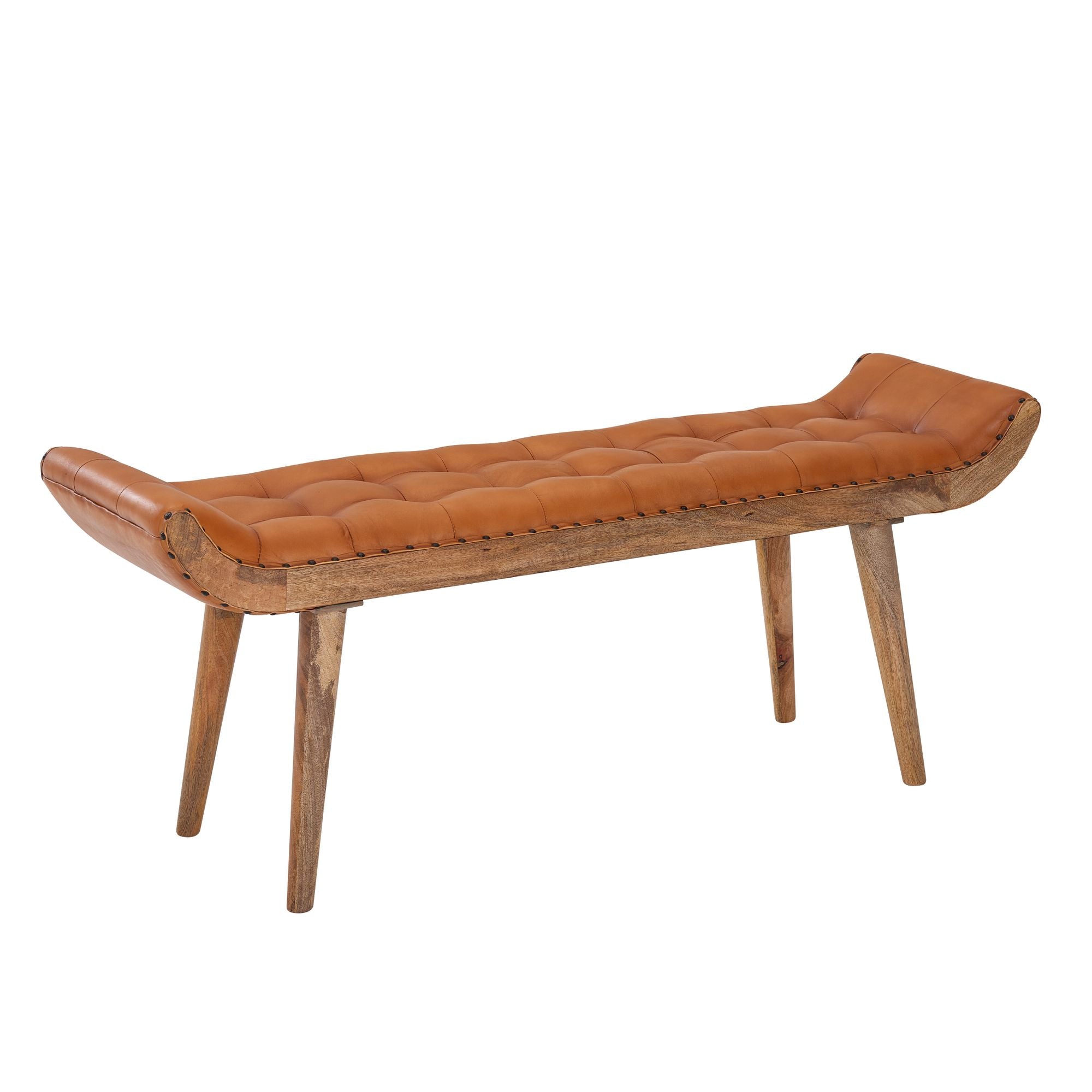 Stilfuld Bænk   ægte Læder Og Massivt Træ  Brun  125x50x38 Cm  Chesterfield Mønster