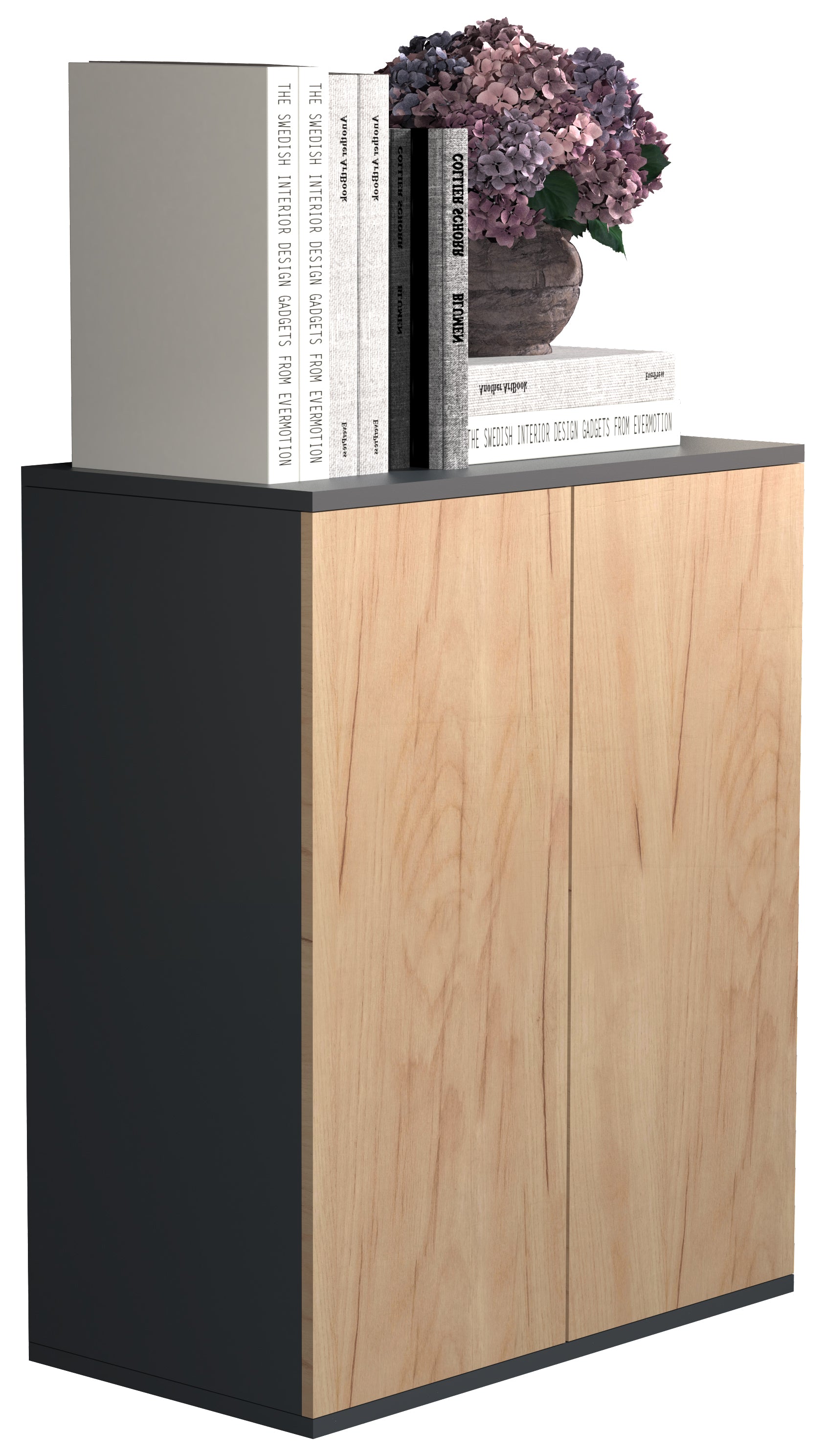 Stilfuld Kommode     73      60      32 Cm  Naturfarvet Med Sider   Antracit Farve