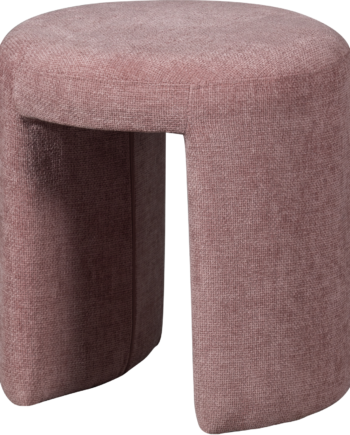 Taburet Woood Collection Charlie Skammel Lyserød Polyester Chenille H47xø45 Cm